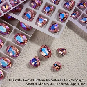 Roze Maanlicht K9 Kristallen Nagels Rijnstenen Puntige Achterkant DIY Manicure Decoratie Hart Druppel Ovaal Edelstenen