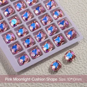 Glinsterende roze K9-kristallen met kussenslijpsel voor nail art, 10x10mm, set van 2 st