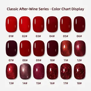Nuancier professionnel de 18 couleurs de vernis gel rouge cerise et vin pour salons