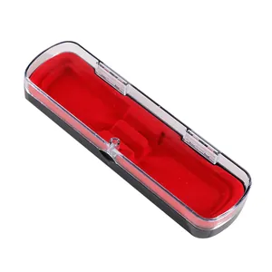 Estuche magnético transparente con forro de terciopelo rojo para guardar dos plumas