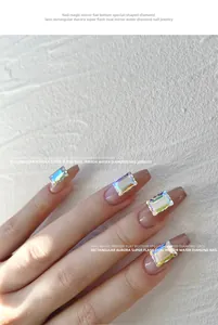 Detailed macro view of iridescent rectangular aurora crystals for nail art decoration