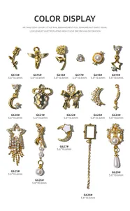 Various nail art charms with pearls, stars, and zircon decorations in gold.