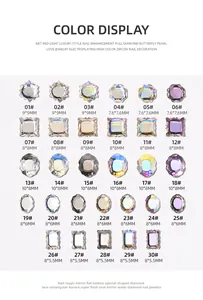 Detail view of 30 styles iridescent flat back nail art rhinestones in various sizes