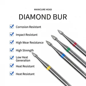 Set di 3 punte diamantate per fresa unghie per manicure russa e rimozione delle cuticole