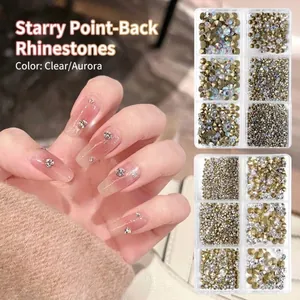 Kit de Strass Professionnel pour Nail Art Dos Pointu Cristal Verre Décoration Manucure Mixte Transparent Iridescent