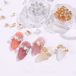 Sparkling rectangular and water drop zircon nail charms for professional nail art