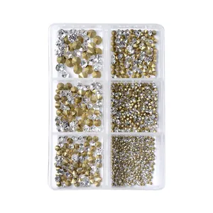 Coffret de strass nail art professionnel à 6 compartiments or et argent cristal brillant 3D