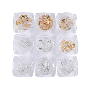 Luxury nail art zircon kit with 9 jars of gold and silver sparkling 3D rhinestones