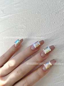 Aurora rectangular flat-bottom rhinestones for elegant French nail art decorations