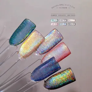 Σετ βερνίκι νυχιών τζελ ολογραφικό Rainbow Cat Eye με εφέ γκλίτερ και έντονη λάμψη