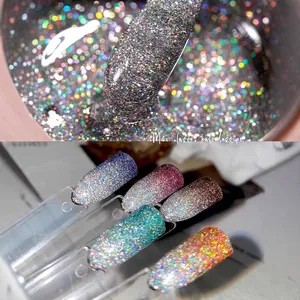 High-shine laser kaleidoscope glitter nail gel polish in various reflective colors