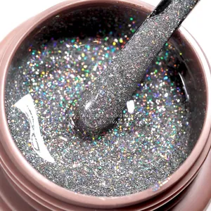 Max laser kaleidoscope nail gel polish with holographic reflective glitter effect in pink pot