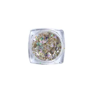Iridescent hexagon nail glitter flakes with gold foil for DIY nail art decoration