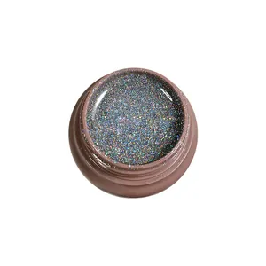 Holographic laser glitter nail polish gel with sparkling kaleidoscope rainbow effect