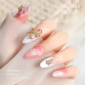 Luxury Christmas nail charms set with 3D bow, elk, and pearl for winter manicure