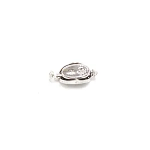 Detailed macro view of a polished S925 sterling silver saddle clasp for DIY jewelry designs