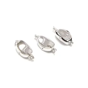 Detailed close-up view of silver-plated saddle clasps for DIY jewelry necklace making