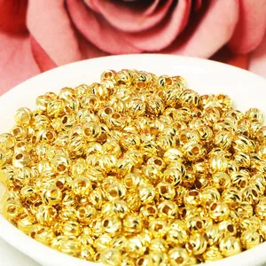 Copper Faceted Spacer Beads 18K Gold Plated Metal Ball Beads For DIY Jewelry Making Necklaces Bracelets Car Flower Texture Beads