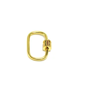 Macro view of gold-plated oval screw clasp connector with colorful zircon stones for DIY