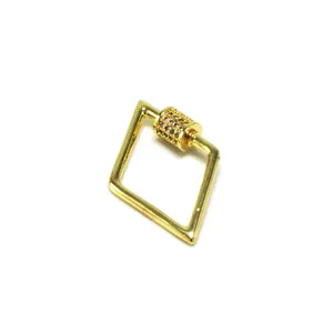 Close-up of a gold-plated rhombus screw clasp with sparkling micro-pave cubic zirconia