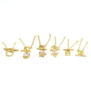 Gold Plated Copper Toggle Clasp Rhinestone Pave Connector For DIY Necklace Bracelet Star Bee Lock Jewelry Accessories