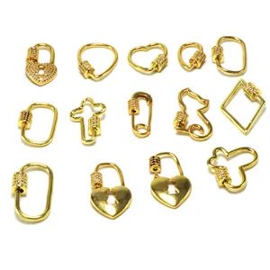 Copper Rhinestone Screw Clasp Connector Heart Cross Cat Pin Shape Jewelry Findings For DIY Necklace Bracelet Making