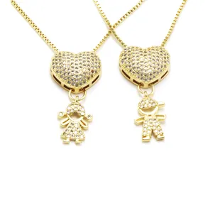 Westliche Mode Kupfer Zirkonia Herz Junge Mädchen Anhänger Halskette Für Damen Herren Gold Strass Box-Kette BFF Schmuck Geschenk