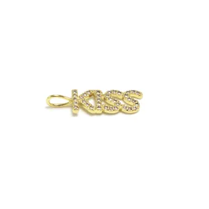 Exquisiter goldener KISS Buchstabenanhänger mit Zirkonia für DIY-Schmuckherstellung
