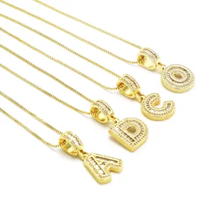 Hip-Hop-Stil 26 Alphabet Initial Anhänger Halskette Galvanisiertes Kupfer Zirkonia Iced Out Box Kette Für Herren Damen Schmuck