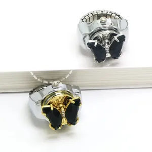 Vintage Schmetterling Ring Uhr Kreative Flip Cover Strass Finger Uhr Für Herren Damen Elastische Metall Band Quarz Ring Uhr Schmuck