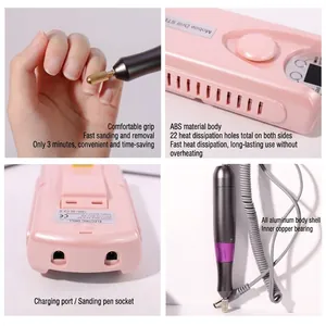 Professional portable electric nail drill machine with rechargeable battery and pink ABS body