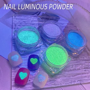 Poudre Lumineuse pour Ongles Phosphorescente Paillettes Fluorescentes pour Décoration de Manucure DIY Beauté des Ongles Femme Accessoires
