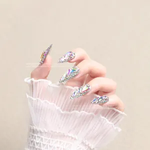 Luxury silver-base AB iridescent nail art rhinestones for sparkling professional manicures