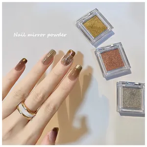 Coffret de poudre miroir pour ongles effet chrome métallique or rose et argent