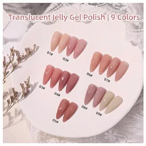 Nude ice translucent jelly nail gel polish palette with 9 elegant shades
