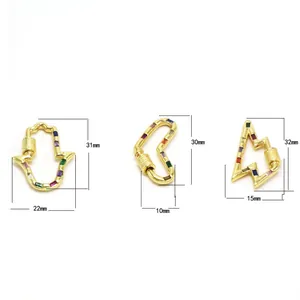 Gold screw carabiner clasps with colorful stones for DIY jewelry making, three shapes.