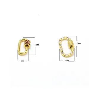 Detailed dimension view of gold-plated screw lock carabiner clasps for DIY jewelry making