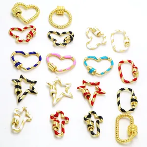 Fermoir à Vis Rayé en Cuivre Émaillé pour la Fabrication de Bracelets Colliers Pendentifs DIY Connecteur Irrégulier Coeur Étoile Croix Ovale Accessoires de Bijouterie