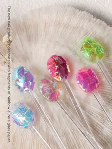 Irregular aurora nail art glass paper fragments and laser sequins on display sticks