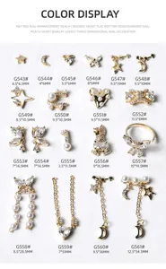 Collection de breloques à ongles en zircon de luxe avec motifs de papillon et cœur dorés