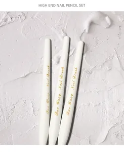 Professional 3-piece white matte nail art brushes with ultra-fine tips for painting