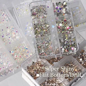 Nagelkunst Flache Rückseite Strasssteine 6-Raster-Box Gemischte Größen Transparent Irisierend Champagner Kristall Glas Edelsteine Für DIY Nagel Dekoration