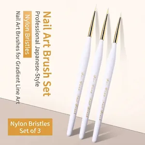 Japanese Style Professional Nail Art Liner Brush Set Ultra Fine Matte White Handle Painting Drawing Detail Pen Manicure Tools