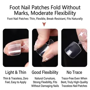 Faux ongles de pieds transparents ultra-fins montrant une flexibilité sans trace.