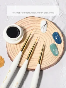 Professional 3pcs nail art liner brush set with matte white handles and black gel pot.