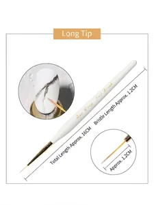 Professional white matte nail art liner brush featuring a 1.2cm ultra-fine long tip