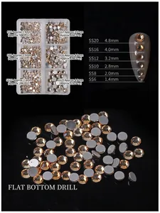 6-Gitter Champagnergold Flachboden-Nagelstrass-Set mit verschiedenen Größen und Box