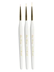 Professional 3pcs set of matte white Japanese style nail art liner brushes for fine detailing
