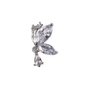 Sparkling silver butterfly charm pendant featuring marquise and pear-cut cubic zirconia