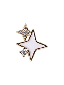 Breloque d'ongle étoile dorée de luxe avec émail blanc et pierres de zircon brillantes